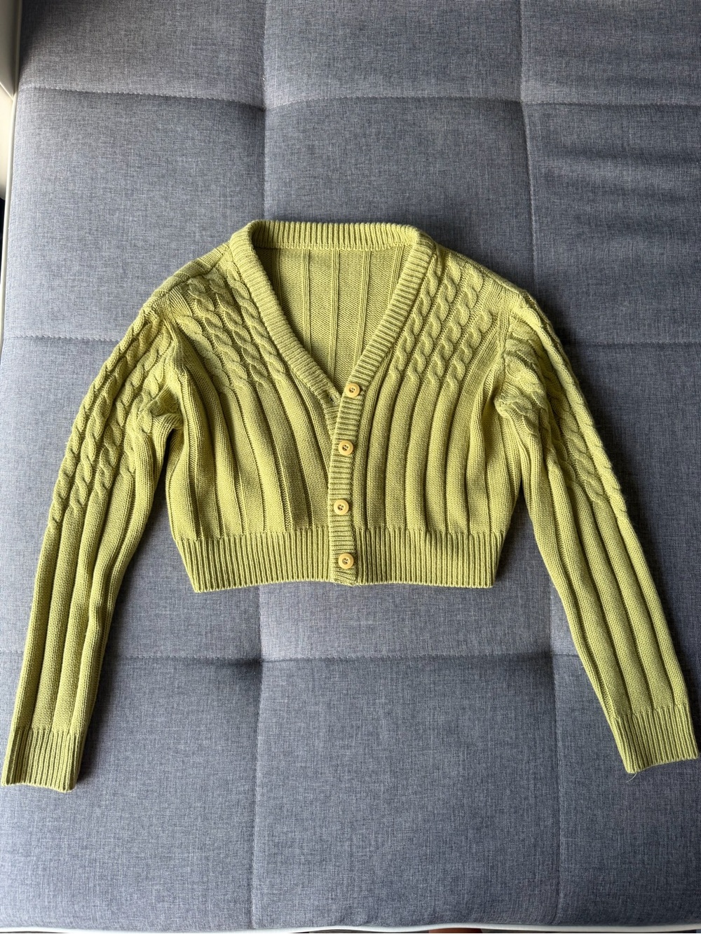Cropped Cable-Knit Cardigan Sweater - Green